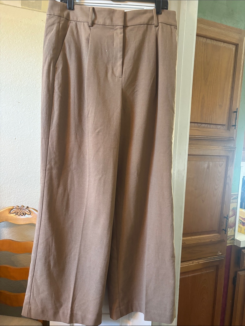 LOFT Wide-Leg Pleated Trousers in Taupe Brown
